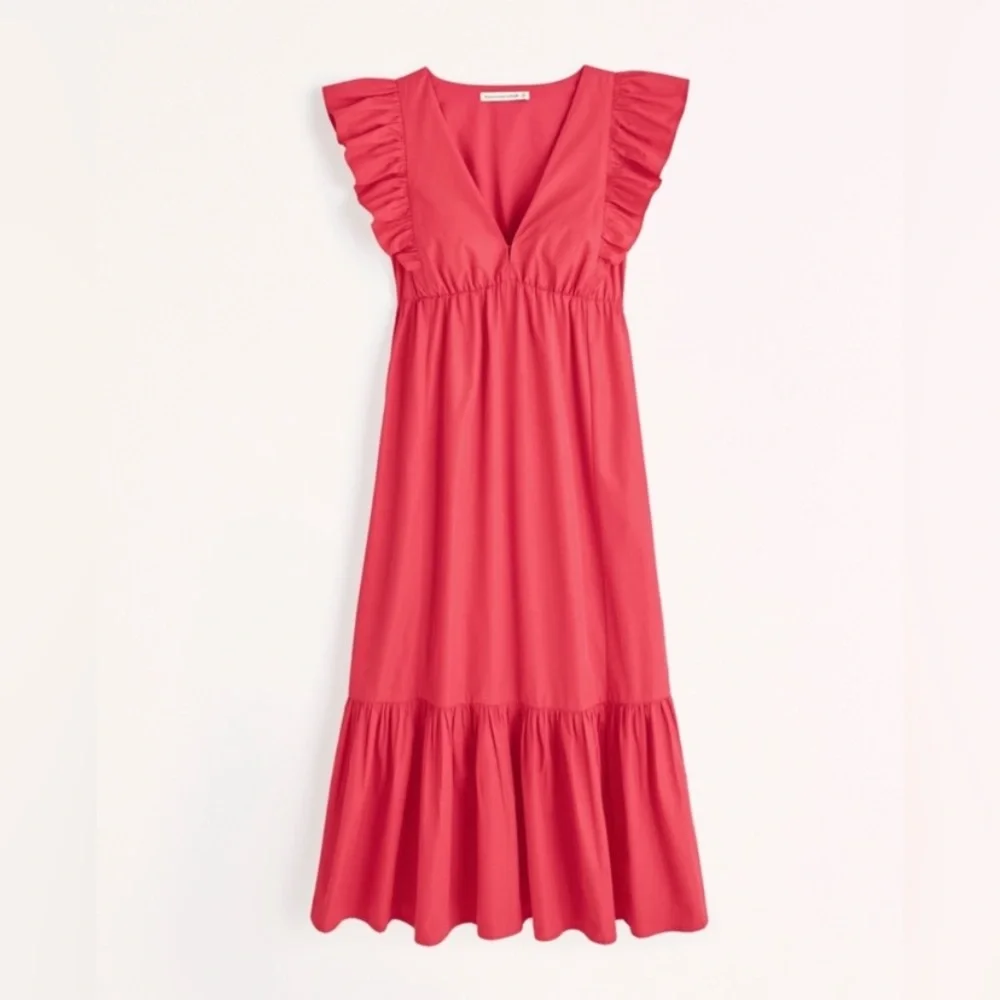 Abercrombie Maxi Red Ruffle Flutter Sleeve Dress